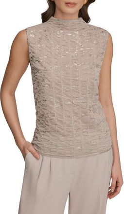 DKNY Foil Print Sleeveless Funnel Neck Top in Tuscan Grey/Gold at Nordstrom, Size X-Small