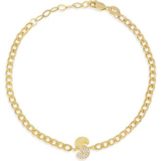SHYMI Half Pav&eacute; & Half Fluted Initial Pendant Bracelet in Gold at Nordstrom