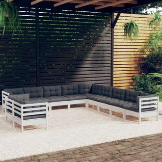 vidaXL Muebles De Jard&iacute;n 11 Pzas Y Cojines Blanco Madera Maciza Pino Vidaxl