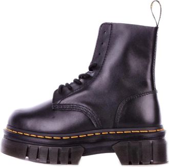Dr. Martens Leren Logo Laarzen Rubberen Zool - Dames - Veterlaarzen - Zwart - 40 EU - Leer - Schoenen