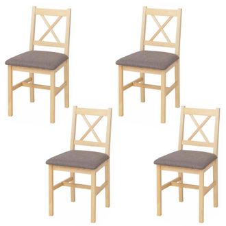 Hhg Set di 4 sedie da sala da pranzo HHG-613, schienale alto, soggiorno cucina, legno massello, bianco, cuscini arancione