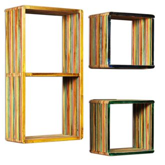 Berkfield Home Wall Shelf Set 3 Pieces Solid Reclaimed Teak Multicolour
