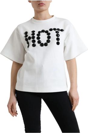 Dolce & Gabbana Kristal Hot T-shirt Korte Mouwen - Dames - T-shirts - Wit - S - Katoen - Tops