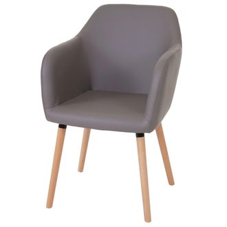 Hhg Nunca Usado] Silla De Comedor Malm&ouml; T381, Silla Silla De Cocina, Dise&ntilde;o Retro A&ntilde;os 50, Polipiel, Gris Topo, Patas Claras
