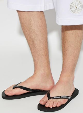 Versace Jeans Couture Rubber Flip-flops With Logo, Mens, Black