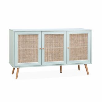 Sweeek Aparador 3 puertas de ca&ntilde;a, 120cm, verde celad&oacute;n