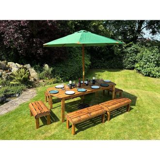 Charles Taylor Trading Knights Ten Seater Garden Furniture Table Set - Fully Assembled in Light Brown
