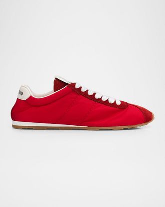 Miu Miu Low-Top Nylon & Suede Sneakers