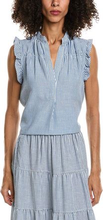 Max Studio Ruffle Sleeve Split Neck Top