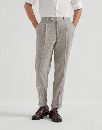 Brunello Cucinelli Mens Cold Brown Wool Silk Blend Pleated Trousers, Size 54