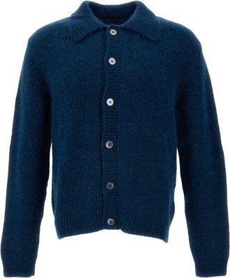 Sunflower Dark Petrol Point-Collar Alpaca-Blend Cardigan