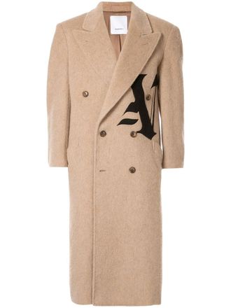 Ports V double-breasted logo coat - unisex - Polyamide/Mohair/Wool - L - Neutrals