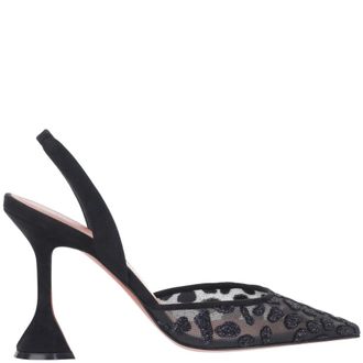 Amina Muaddi Black Holli Mesh Slingbacks Pumps