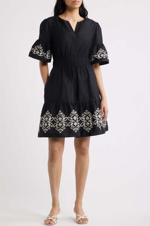 Vince Camuto Ruffle Cotton Dress in Black at Nordstrom, Size 10