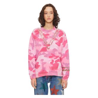 Collina Strada Sweatshirts, female, Pink, S, Camouflage Rhinestone Cotton Sweatshirt