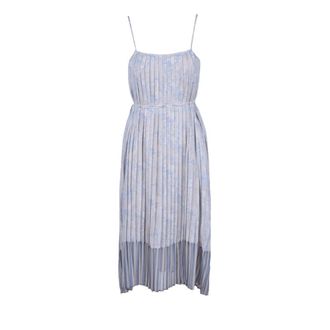 Semicouture Geplooide jurk met riem - Dames - Casual kleedjes - Blauw - M - Polyester - Kleedjes