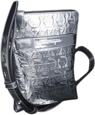 Ferragamo Silver Leather Pvc Handbag Shoulder Bag Tote Bag (Pre-Owned)