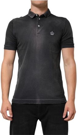 Dolce & Gabbana Polo T-shirt - Heren - Polos - Grijs - L - Katoen - Tops