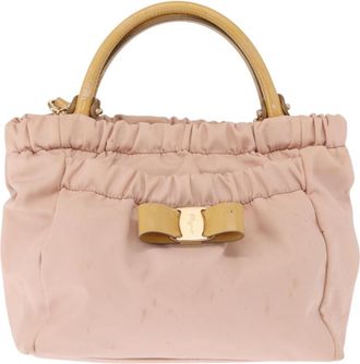 Ferragamo Vala Handbag Nylon Pink Nylon Handbag (Pre-Owned)