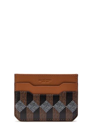 Au D&eacute;part Patterned Leather Card Holder - Brown - One Size