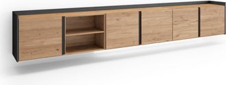 Skraut Home Skraut Home - Mueble Tv, Televisi&oacute;n, Muebles De Sal&oacute;n, Almacenaje, 309x35x50cm, Para Tv Hasta 80, Colgado, Suspendido, Led, Estilo Moderno, Roble Y Ne