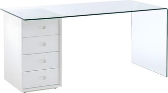 Vente-Unique Escritorio MURIEL con compartimentos - 4 cajones - Cristal templado y MDF