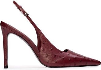 Black Suede Studio Lainey 100 Ostrich Pump in Ruby Ostrich Leather at Nordstrom, Size 37.5 Eu