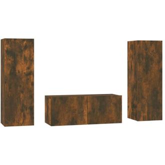 vidaXL Vidaxl - Set De Muebles De Tv 3 Pzas Madera Contrachapada Roble Ahumado