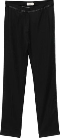 Barena Zwarte Satijnen Tailleband Omgeslagen Zoom Broek - Dames - Straight fit broeken - Zwart - S - Satijn - Broeken