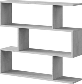 Dmora Libreria Amerigo, Mobile Portalibri Bassa Bifacciale, Scaffale Con Tre Scomparti, Scaffale Moderno Da Ufficio, 110x24h97 Cm, Grigio Cemento
