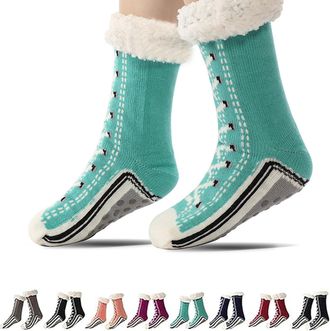 Generic Knitted Ultra-Thick Slipper Home Socks, Ultra-Thick Cashmere Slipper Home Socks, Warm Comfort With Fleece Lined (Lake Blue)