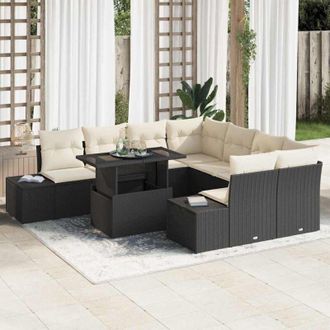 vidaXL Conjunto De Sof&aacute; De Jard&iacute;n 9 Pcs Negro Y Crema 100 X 55 X 73 Cm Vidaxl