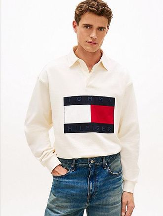 Tommy Hilfiger Relaxed fit rugbyshirt met vlaglogo