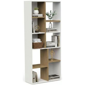 Dmora Dmora - Libreria Nisha, Scaffale da ufficio, Mobile portalibri, Biblioteca, 78x36 h183 cm, Rovere e Bianco