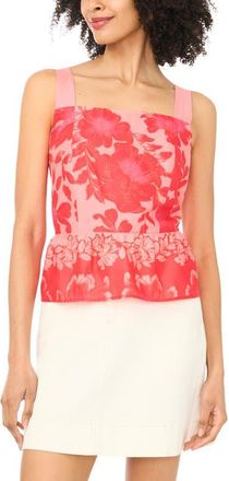 Vince Camuto Floral Cotton Peplum Top in Lobster Red at Nordstrom, Size Xx-Small
