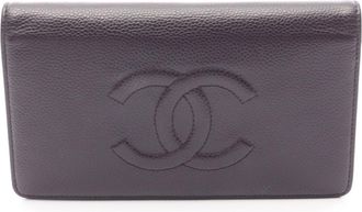 Chanel Purple Leather Long Wallet (Bi-Fold) (Pre-Owned)