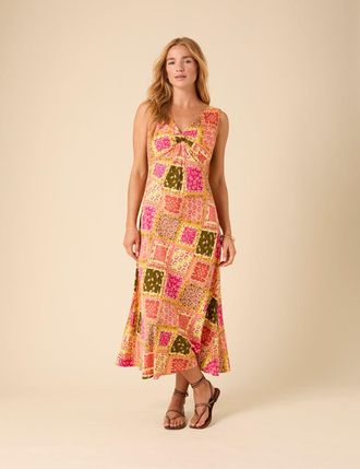 Nobody's Child Yellow Patchwork Twist Front Athena Midi Dress