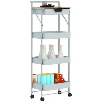 OEM Carrito Auxiliar Con Ruedas De 4 Niveles Con Caj&oacute;n Encimera Y Cestas De Rejilla Para Dormitorio Ba&ntilde;o Cocina Verde Claro