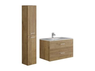 Vente-Unique Mueble de ba&ntilde;o flotante con lavabo y columna de almacenamiento - Color natural claro - 80 cm - KAYLA