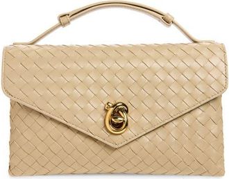 Bottega Veneta Knot Lock Intrecciato Leather Shoulder Bag in 9614 Ecru-Muse Brass at Nordstrom
