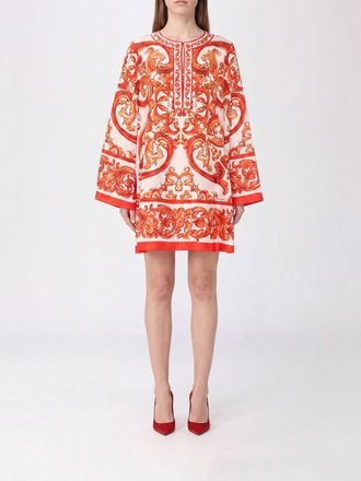 Dolce & Gabbana Caftano corto in seta con stampa Maioliche all-over