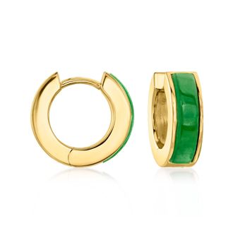 Ross-Simons Jade and 18kt Gold Over Sterling Reversible Huggie Hoop Earrings