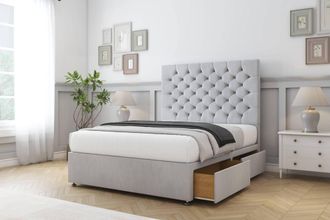 Sloomy Mayfair Naples Divan Set 2 Drawers-26 Headboard in Silver | Size: Small Double
