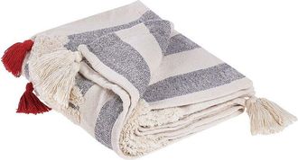 Beliani Beliani - Manta De Algod&oacute;n Blanco Gris Naranja 125 X 150 Cm A Mano Borlas Rayas Namtar