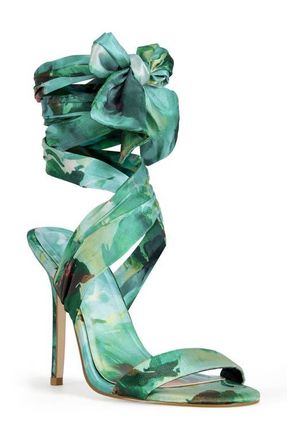 Azalea Wang Elzon Ankle Wrap Sandal in Green at Nordstrom, Size 8.5