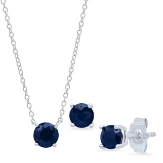 MAX + STONE 925 Sterling Silver 4mm Gemstone Earrings and 6mm Pendant set