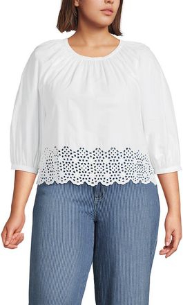 Lands End Plus Size Gathered Eyelet Top in White at Nordstrom, Size 3X