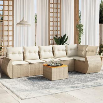 vidaXL Vidaxl - Set Sof&aacute;s De Jard&iacute;n 7 Piezas Y Cojines Rat&aacute;n Sint&eacute;tico Beige