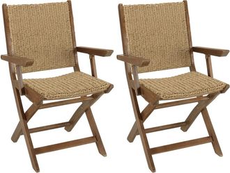 Macabane Lote de 2 sillones plegables de acacia aceitada y rat&aacute;n sint&eacute;tico