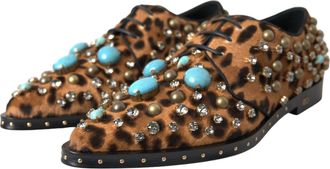 Dolce & Gabbana Womens Brown Leopard Hair Crystal Dress Broque Shoes Black And Calf Fur Polyester Viscose